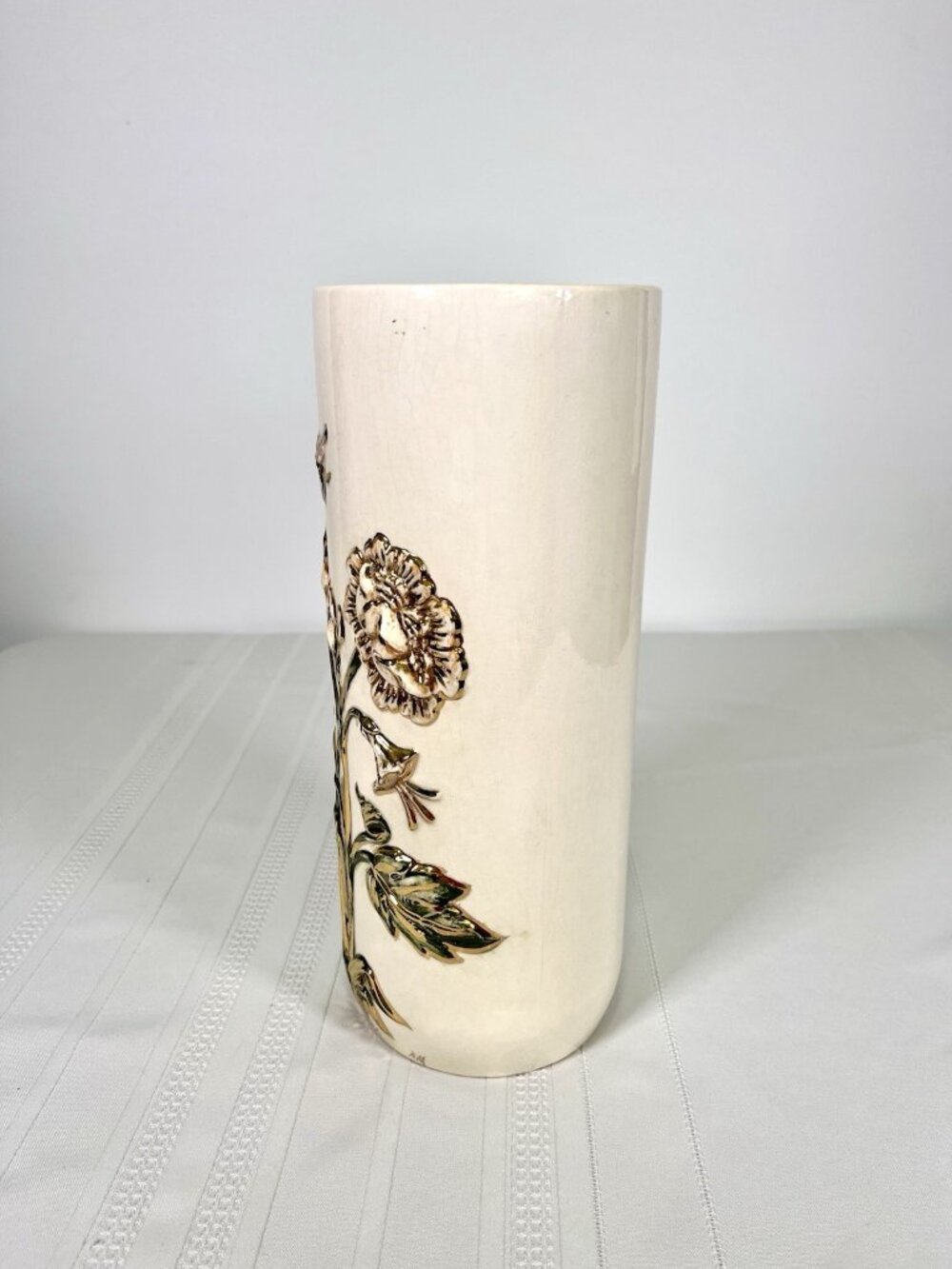 Vintage 50s Art Pottery Vase MCM Handpainted Flowers Ceramic Boho Mid Century - Picture 2 of 12